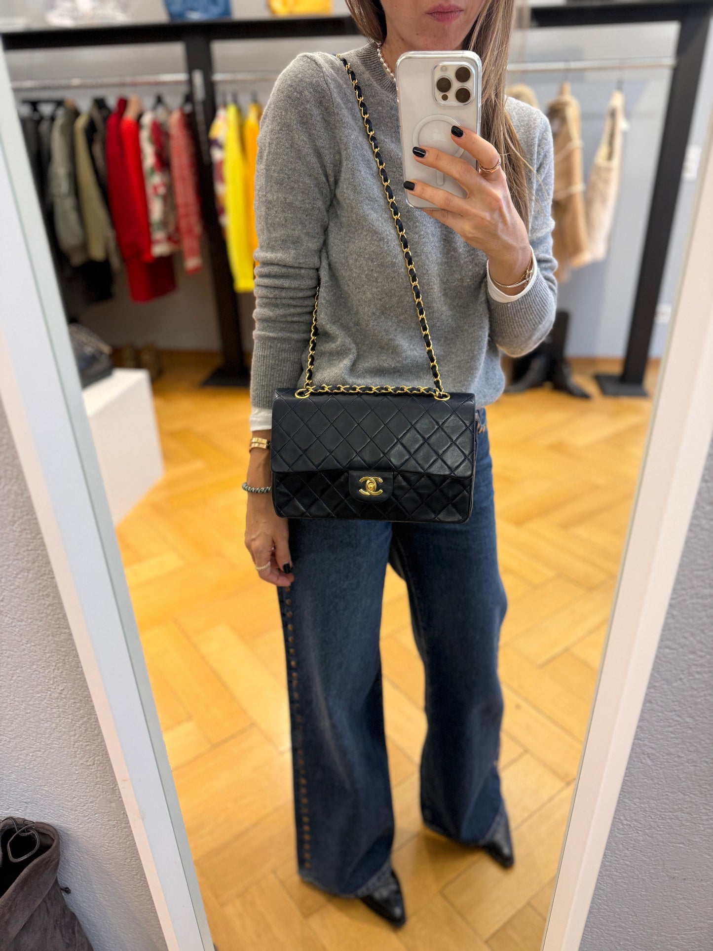 Classic Double Flap Medium Navy Lambskin 24K Gold Hardware