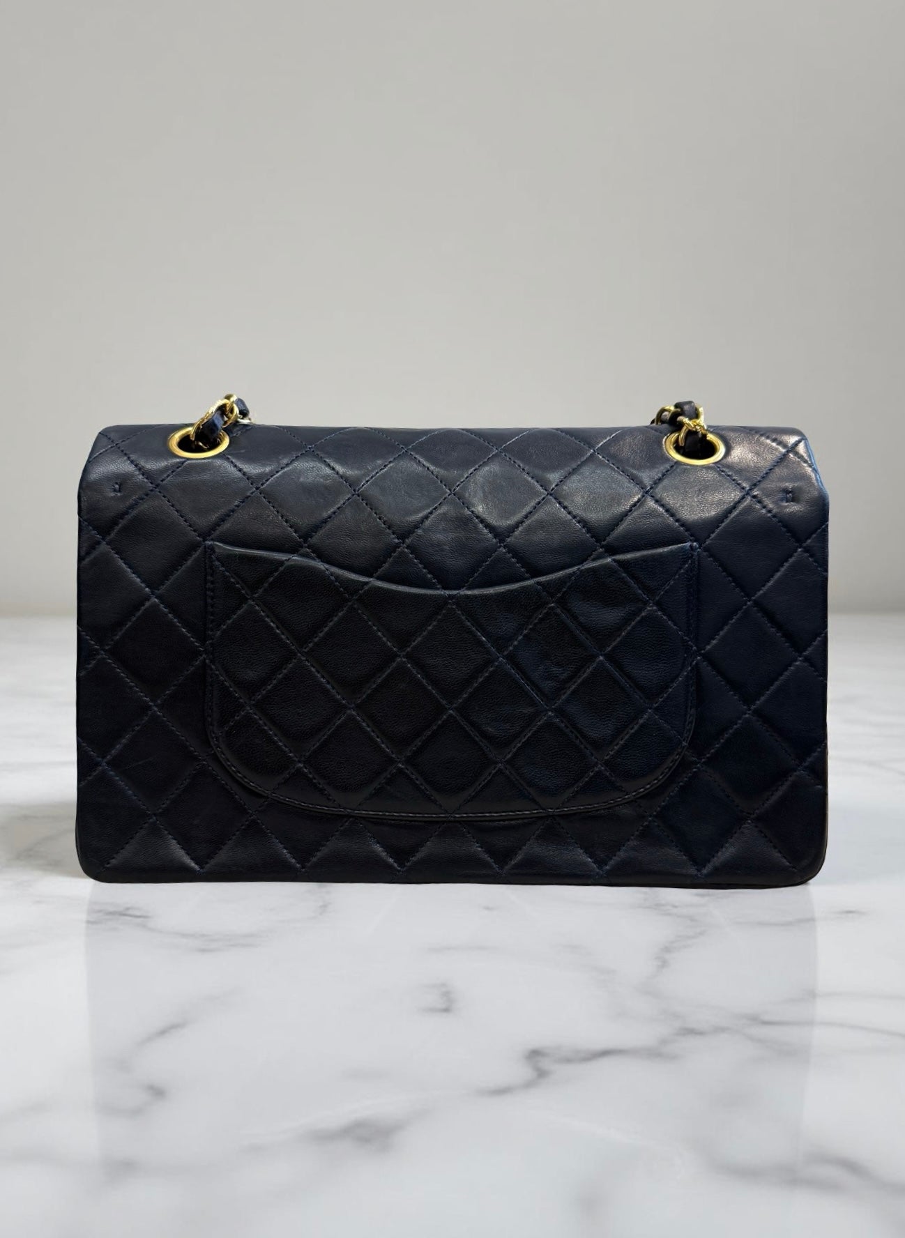 Classic Double Flap Medium Navy Lambskin 24K Gold Hardware
