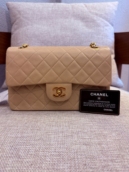 Classic Double Flap Small in Beige Lambskin 24K Gold Hardware