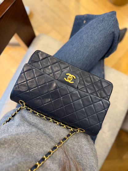 Classic Double Flap Medium Navy Lambskin 24K Gold Hardware