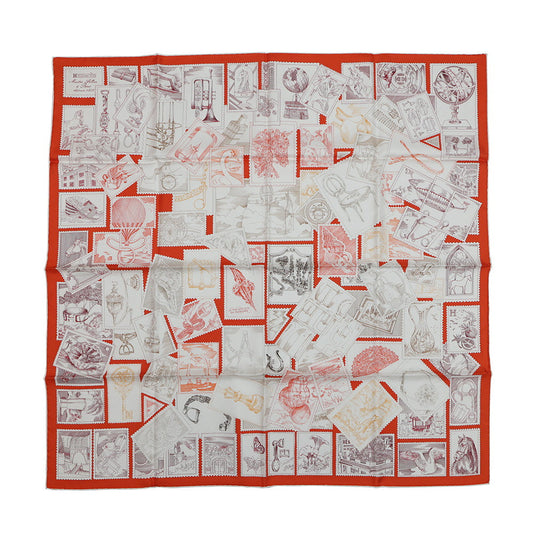 HERMES Carre Fauve stamp enthusiast Size 90 Vermillon/Crème/Lidvan Silk100%