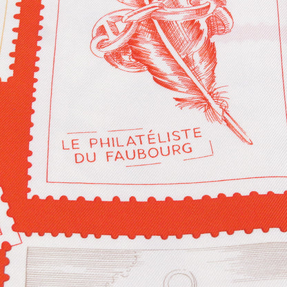 HERMES Carre Fauve stamp enthusiast Size 90 Vermillon/Crème/Lidvan Silk100%