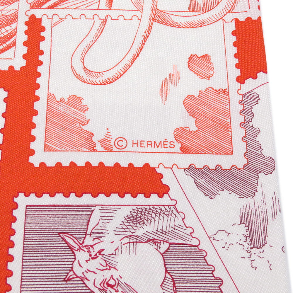 HERMES Carre Fauve stamp enthusiast Size 90 Vermillon/Crème/Lidvan Silk100%
