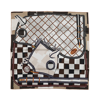 HERMES Scarf Carre Camail Check Size 90 White/Chocolat/Blue・MarineH004233S 06 Silk 100%