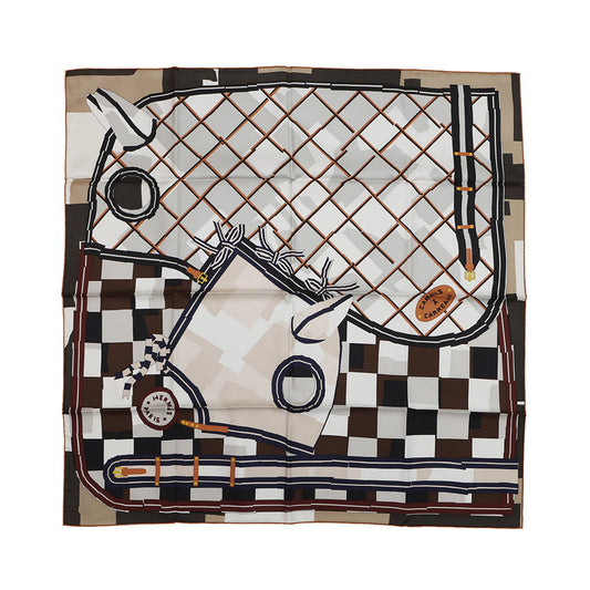 HERMES Scarf Carre Camail Check Size 90 White/Chocolat/Blue・MarineH004233S 06 Silk 100%