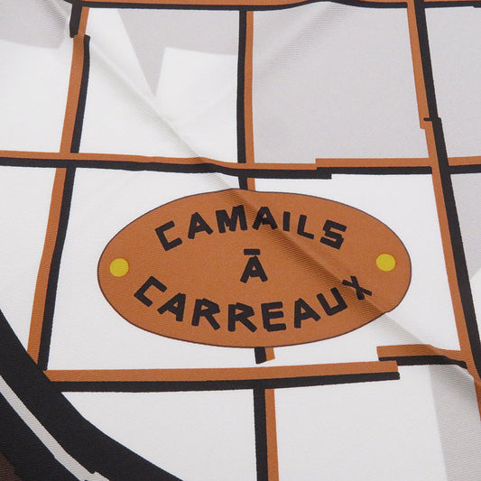 HERMES Scarf Carre Camail Check Size 90 White/Chocolat/Blue・MarineH004233S 06 Silk 100%