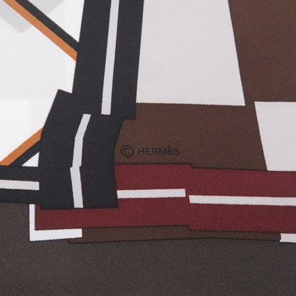 HERMES Scarf Carre Camail Check Size 90 White/Chocolat/Blue・MarineH004233S 06 Silk 100%