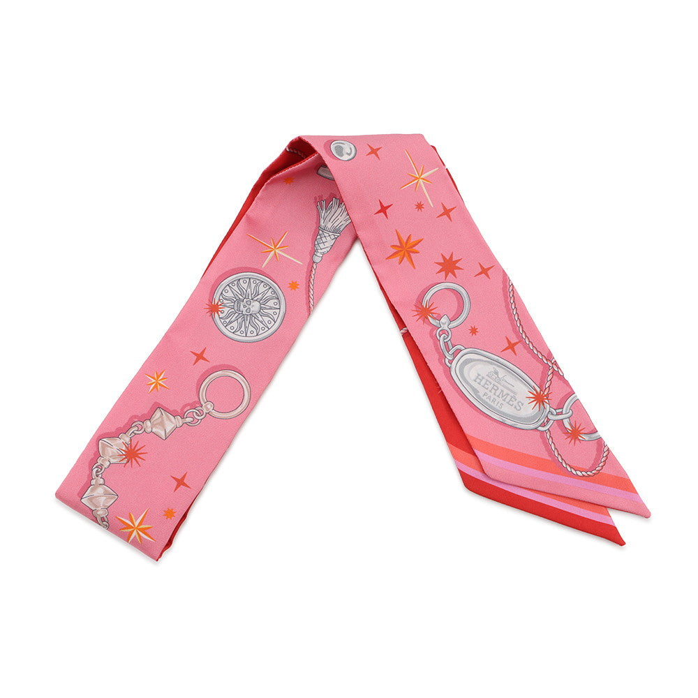 HERMES Twilly C'est la Fête Rose Bonbon / Orange / Red Silk100%