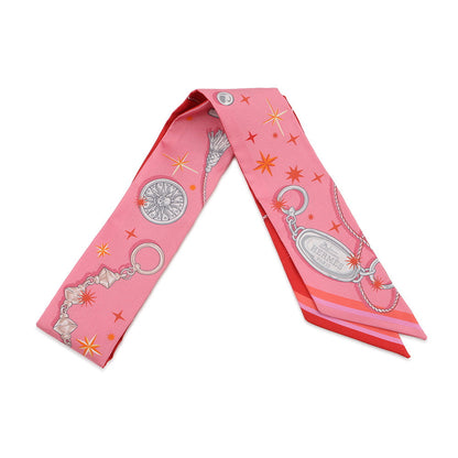 HERMES Twilly C'est la Fête Rose Bonbon / Orange / Red Silk100%