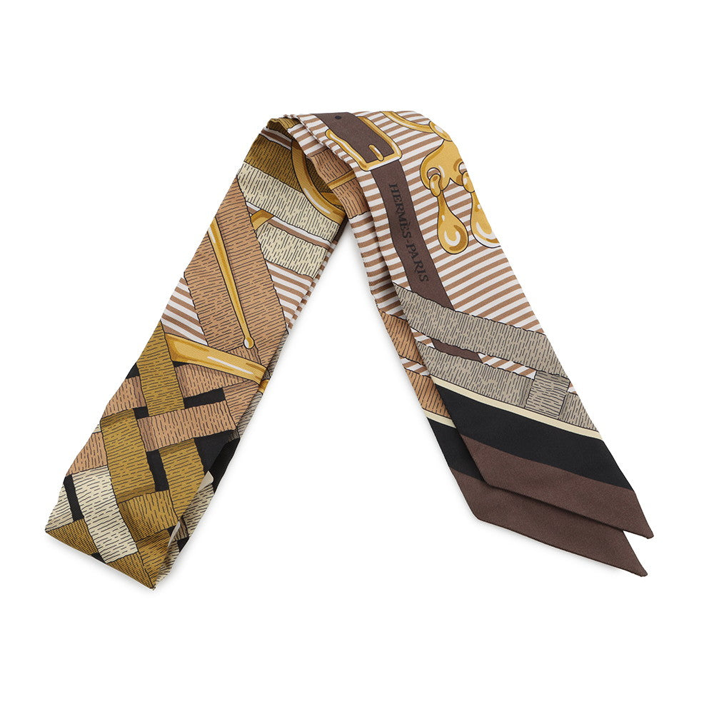 HERMES Twilly Mors a Jouets Chemise Chocolate/Gold/BlackH063419S Silk100%