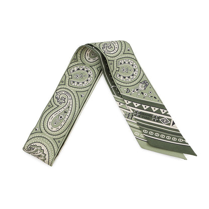 HERMES Twilly Cheval de Coeur Bandana Roden/Khaki/Cream Silk100%