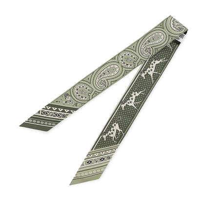 HERMES Twilly Cheval de Coeur Bandana Roden/Khaki/Cream Silk100%