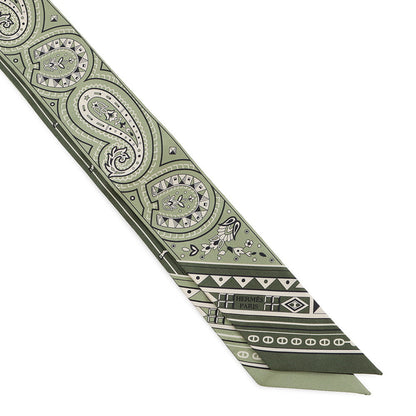 HERMES Twilly Cheval de Coeur Bandana Roden/Khaki/Cream Silk100%