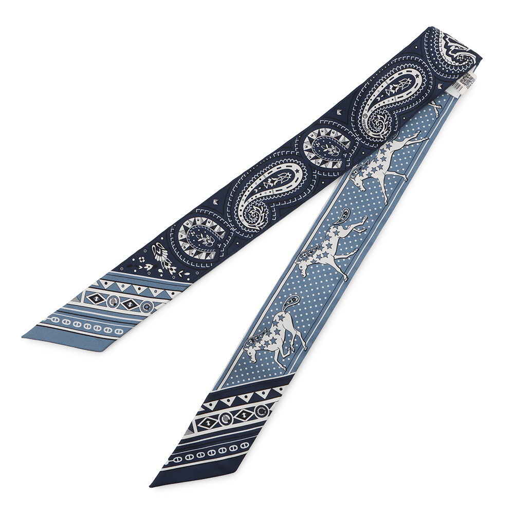 HERMES Twilly CHEVAL DE COEUR BANDA Breeze Jean / Blue Marine / WhiteH064259S 01 Silk100%