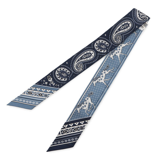 HERMES Twilly CHEVAL DE COEUR BANDA Breeze Jean / Blue Marine / WhiteH064259S 01 Silk100%