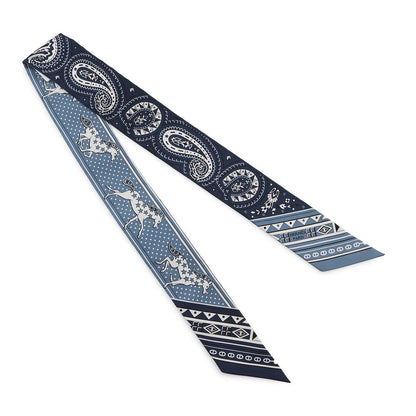 HERMES Twilly CHEVAL DE COEUR BANDA Breeze Jean / Blue Marine / WhiteH064259S 01 Silk100%