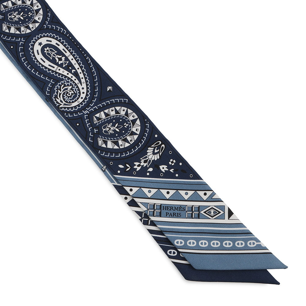 HERMES Twilly CHEVAL DE COEUR BANDA Breeze Jean / Blue Marine / WhiteH064259S 01 Silk100%