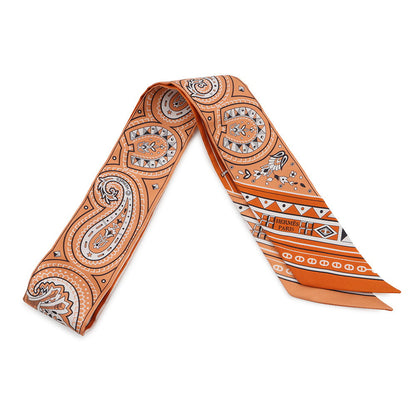 HERMES Twilly 《Cheval de Coeur Bandana》 Orange / Apricot / White064259S Silk100%
