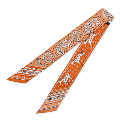 HERMES Twilly 《Cheval de Coeur Bandana》 Orange / Apricot / White064259S Silk100%