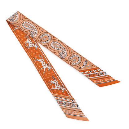 HERMES Twilly 《Cheval de Coeur Bandana》 Orange / Apricot / White064259S Silk100%