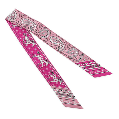 HERMES Twilly 《Cheval de Coeur Bandana》 Fuchsia / Vieux Rose / White Silk100%