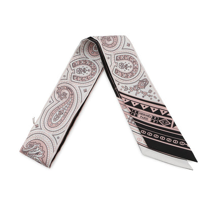 HERMES Twilly 《Cheval de Coeur Bandana》 Black/Blanc/MulticolorH064259S Silk100%