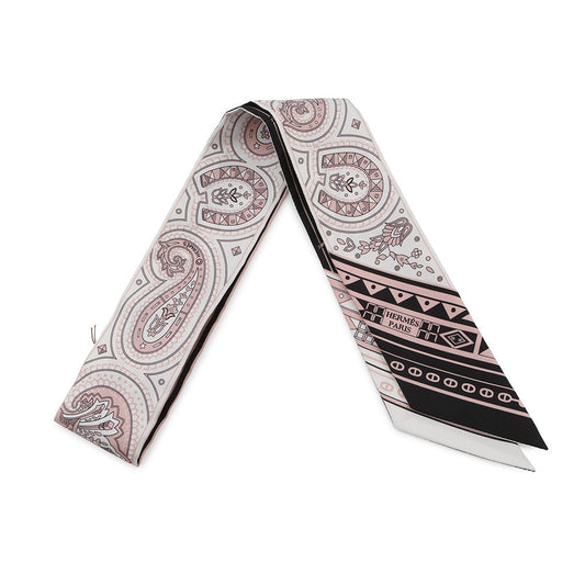 HERMES Twilly 《Cheval de Coeur Bandana》 Black/Blanc/MulticolorH064259S Silk100%
