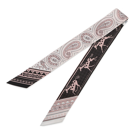 HERMES Twilly 《Cheval de Coeur Bandana》 Black/Blanc/MulticolorH064259S Silk100%