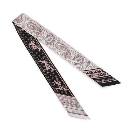 HERMES Twilly 《Cheval de Coeur Bandana》 Black/Blanc/MulticolorH064259S Silk100%