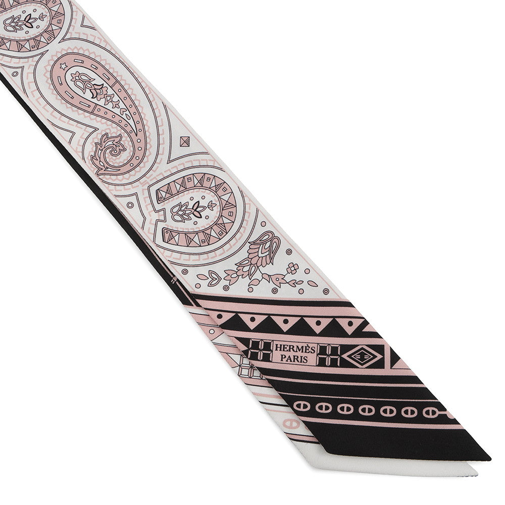 HERMES Twilly 《Cheval de Coeur Bandana》 Black/Blanc/MulticolorH064259S Silk100%