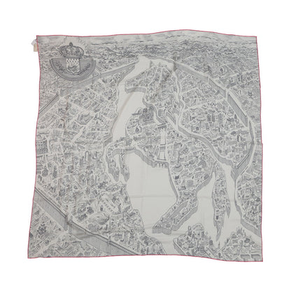 HERMES Carre Géant La Nouvelle Cite Cavaliere Size 140 White/Gray/Pink Cashmere70% Silk30%