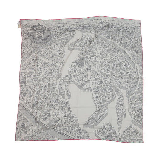 HERMES Carre Géant La Nouvelle Cite Cavaliere Size 140 White/Gray/Pink Cashmere70% Silk30%