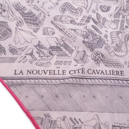 HERMES Carre Géant La Nouvelle Cite Cavaliere Size 140 White/Gray/Pink Cashmere70% Silk30%
