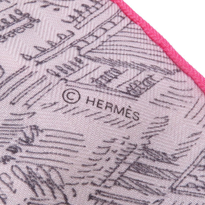 HERMES Carre Géant La Nouvelle Cite Cavaliere Size 140 White/Gray/Pink Cashmere70% Silk30%