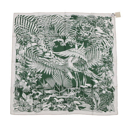 HERMES Carre Double Face FLAMINGO PARTY Size 90 Black/White/Green Silk100%