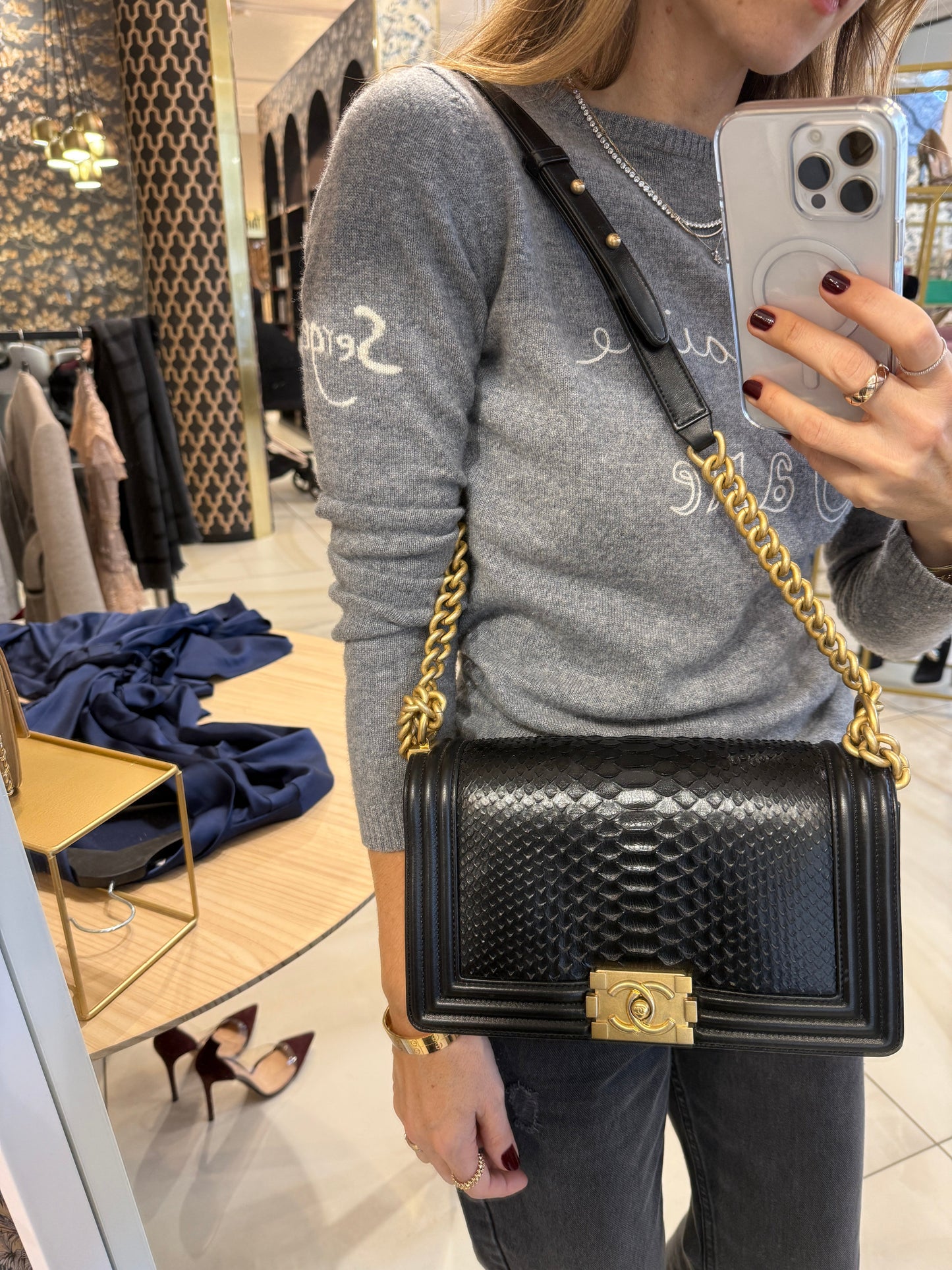Medium Boy Bag Python Noir