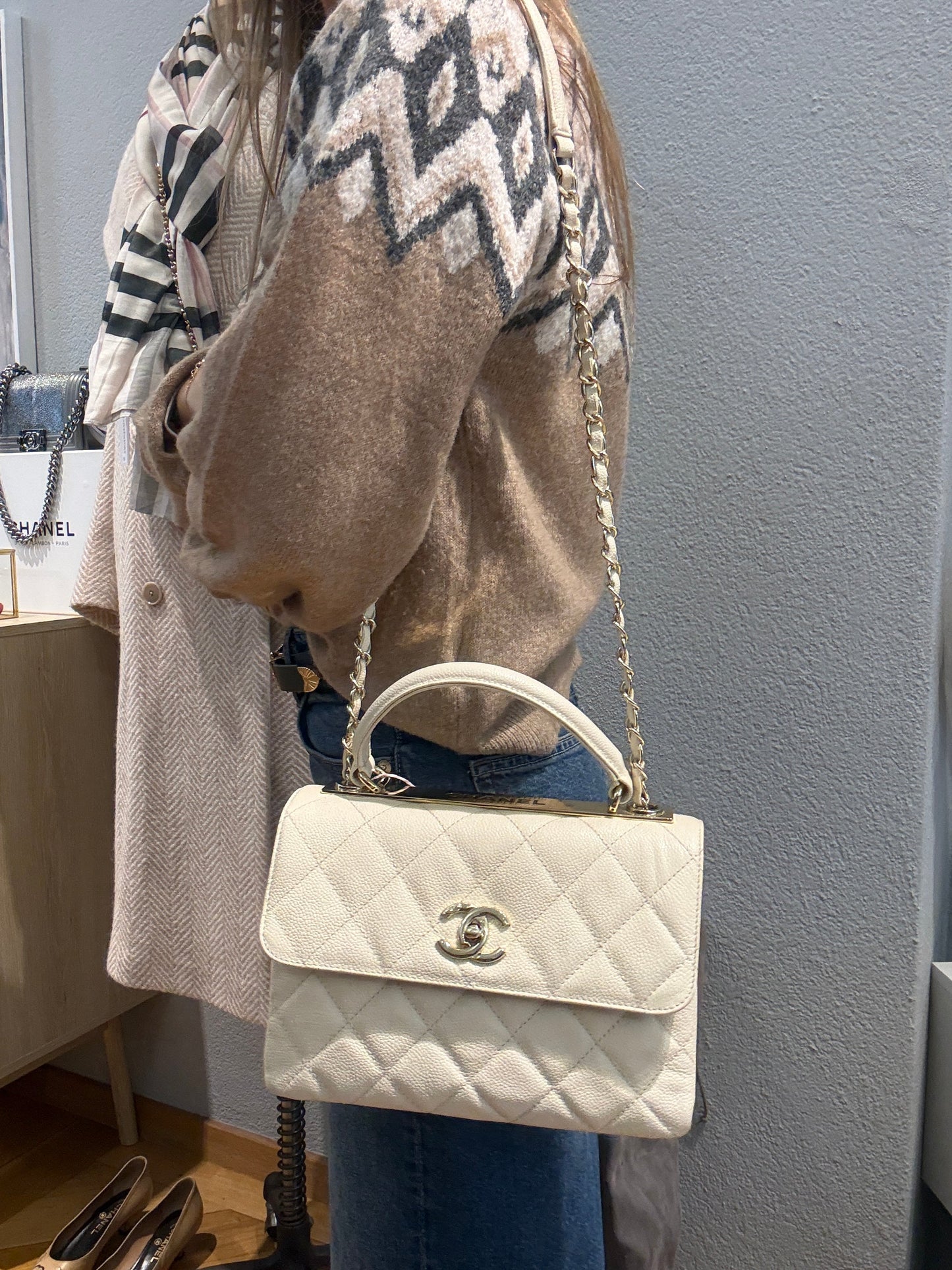 Trendy CC Small Ivory Caviar Leather