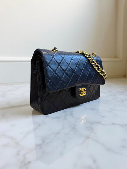 Classic Double Flap Medium Navy Lambskin 24K Gold Hardware