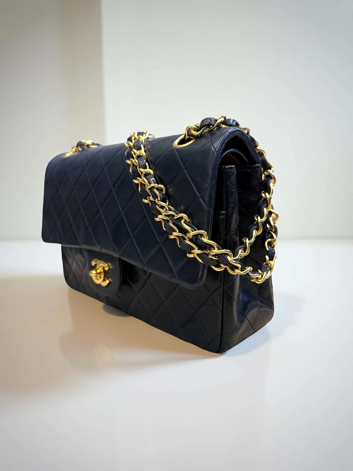 Classic Double Flap Medium Navy Lambskin 24K Gold Hardware