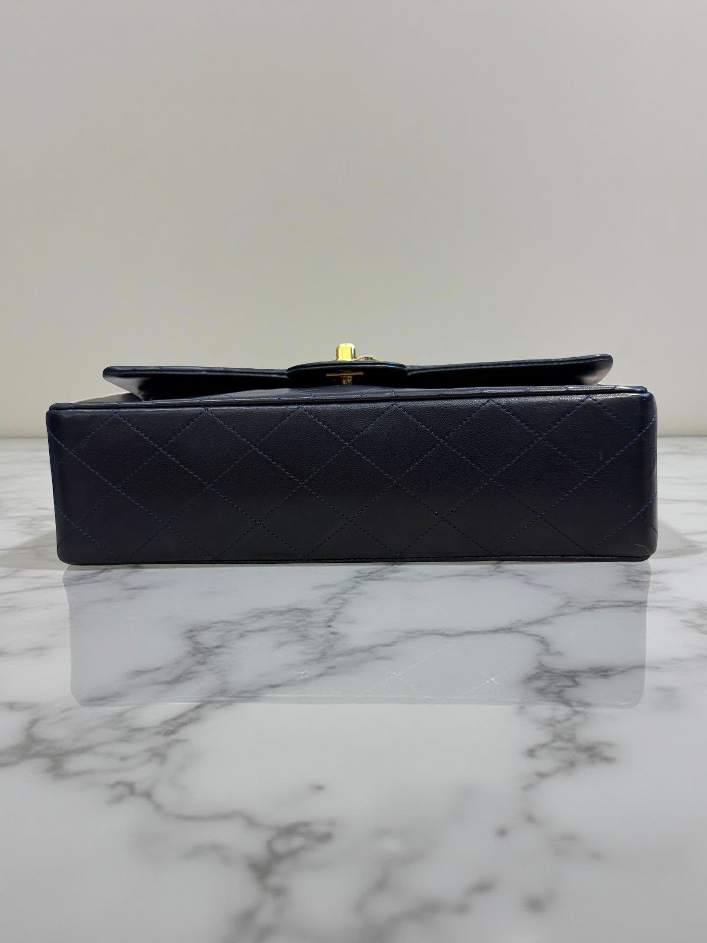 Classic Double Flap Medium Navy Lambskin 24K Gold Hardware