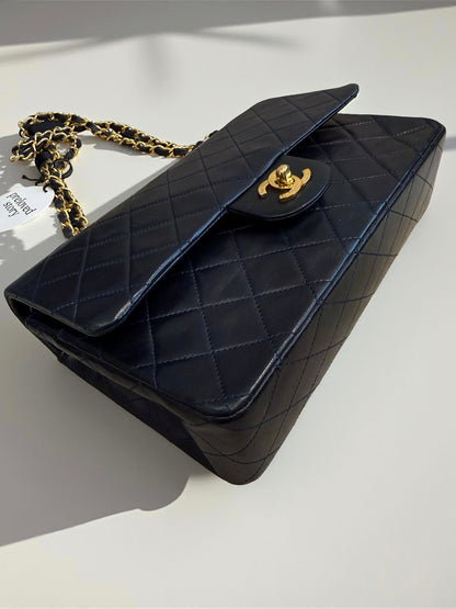 Classic Double Flap Medium Navy Lambskin 24K Gold Hardware