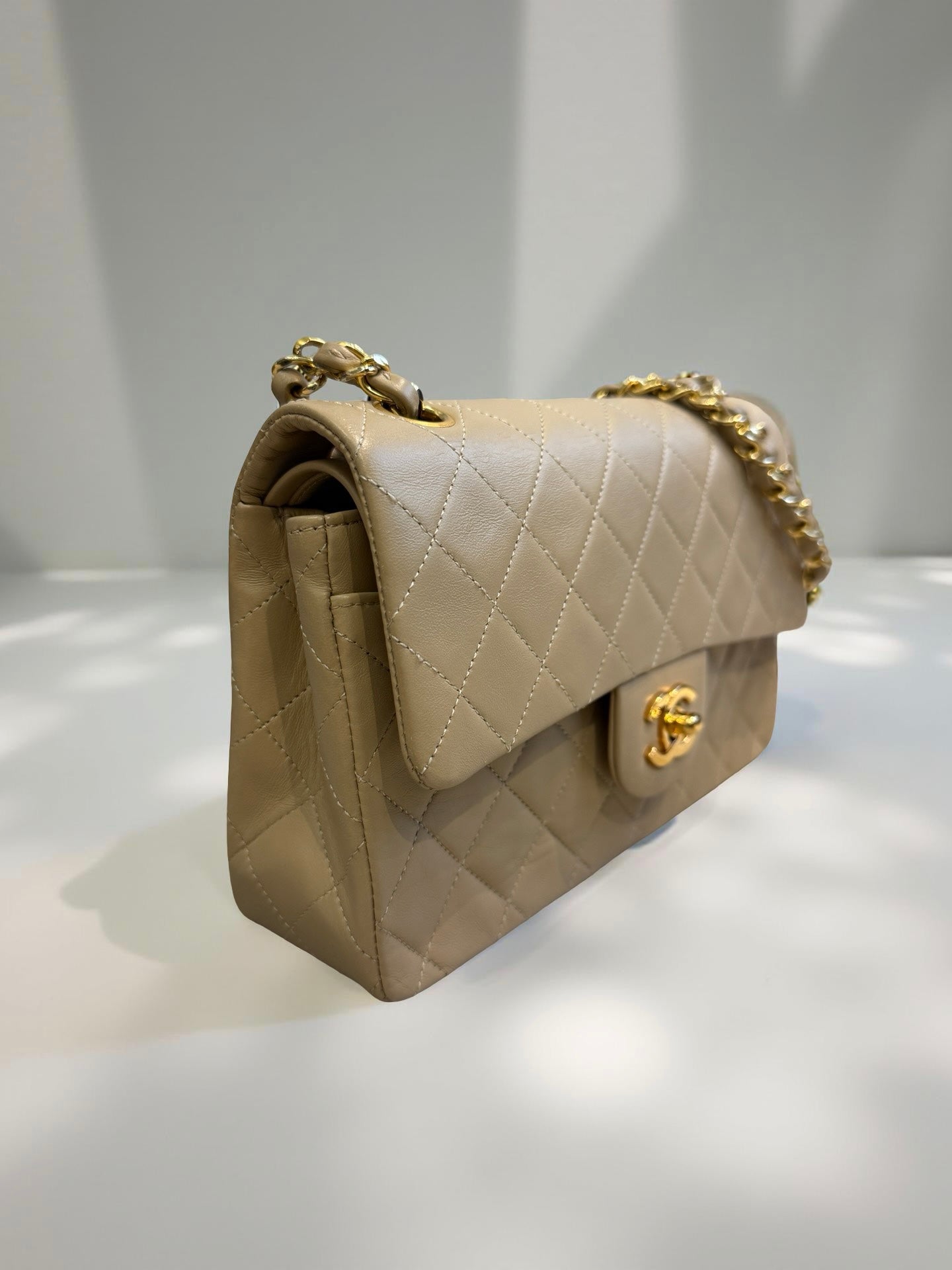 Classic Double Flap Small in Beige Lambskin 24K Gold Hardware