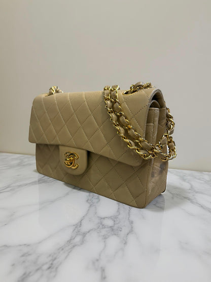 Classic Double Flap Small in Beige Lambskin 24K Gold Hardware
