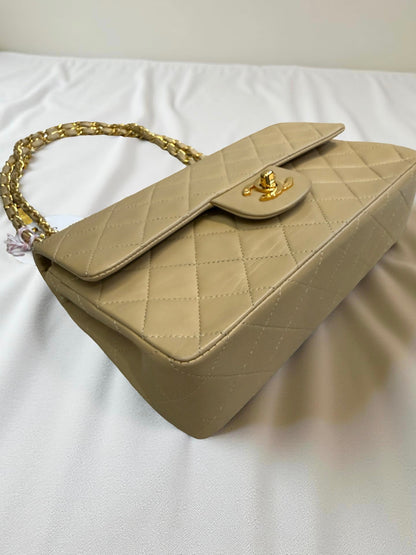 Classic Double Flap Small in Beige Lambskin 24K Gold Hardware