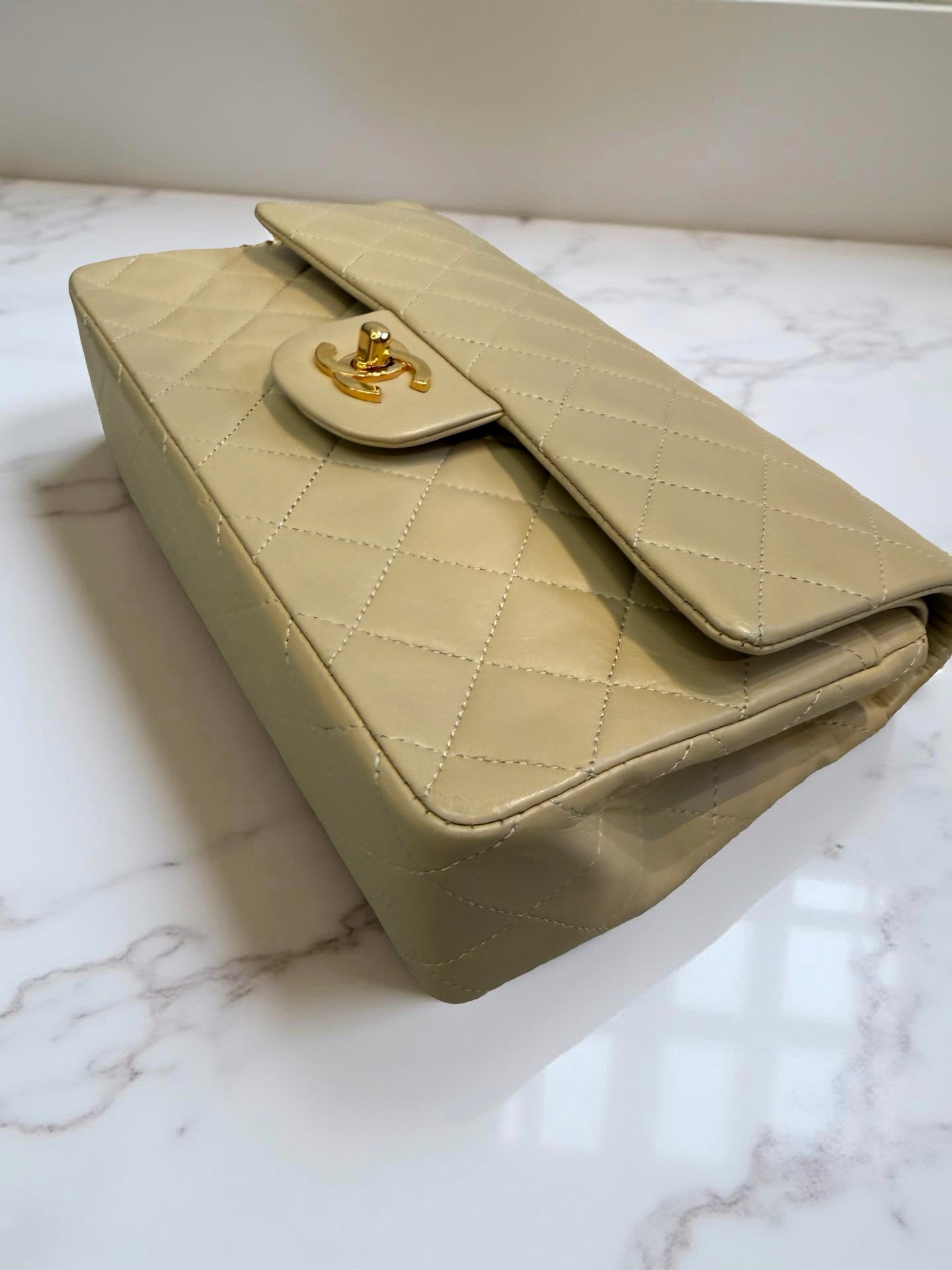 Classic Double Flap Small in Beige Lambskin 24K Gold Hardware
