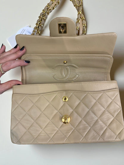 Classic Double Flap Small in Beige Lambskin 24K Gold Hardware