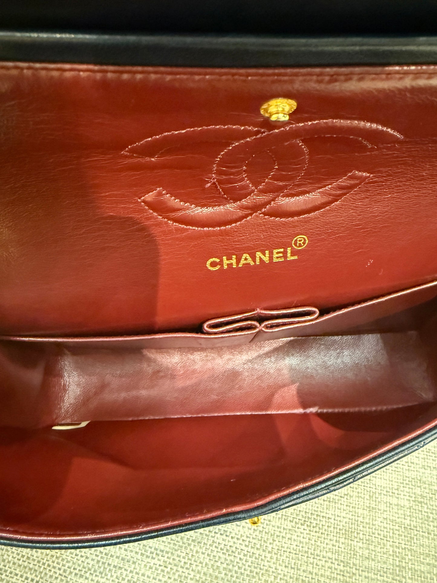 Classic Double Flap Medium Navy Lambskin 24K Gold Hardware