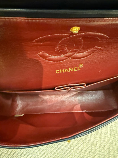 Classic Double Flap Medium Navy Lambskin 24K Gold Hardware