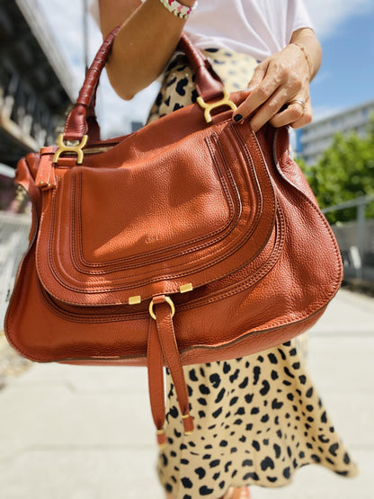 CHLOÉ MARCIE LARGE LEATHER HANDBAG IN CAMEL