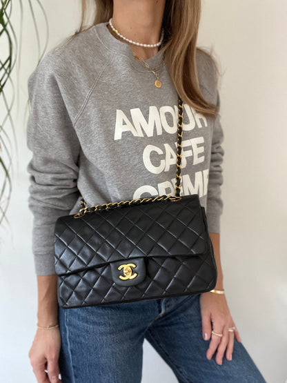CLASSIC DOUBLE FLAP MEDIUM BLACK LAMBSKIN GOLD